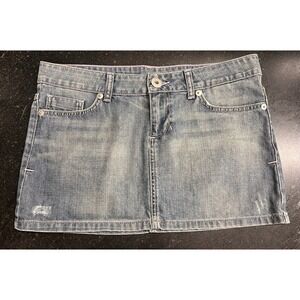 Vtg Y2k 2000s Zara Trf Denim Skirt Blue Jean Mini Skirt Purple Embroidery Size 8